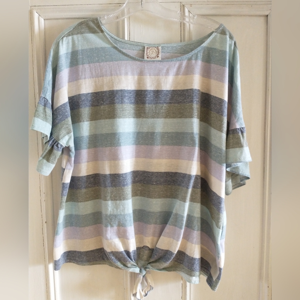 Women's Trusel Striped Tie Front Top Size 3X